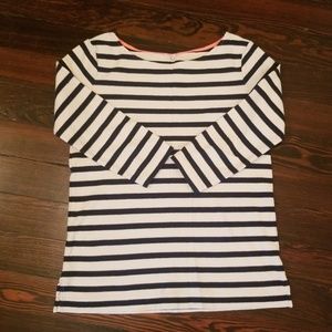 JCrew Factory Navy/Tan Striped Boatneck Top